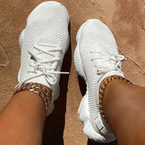 Air Mesh Women Sneaker Sock Shoes Summer Breathable Cross Tie Platform Round Toe Casual Fashion Sport Lace Up Flats Shoes Women - {{ Soly.Borg }}